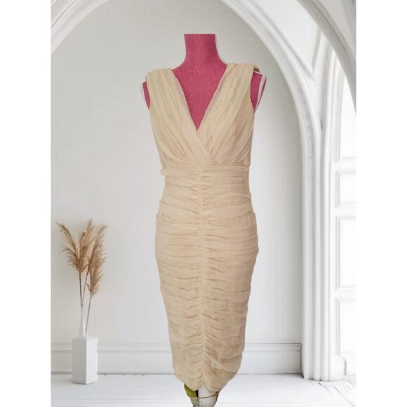 Tadashi Shoji designer dress party Vintage 90s Silk Ruched Bodycon Size 12 - Picture 1 of 16